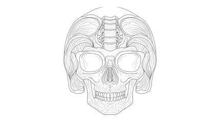 Detailed illustration of a human skull with visible skeletal structure, focusing on the facial bones and teeth, set against a clean white background. © Anton