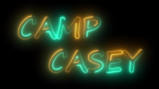flickering neon camp casey text animation. neon sign that flickers and glows with CAMP CASEY