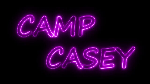 flickering neon camp casey text animation. neon sign that flickers and glows with CAMP CASEY
