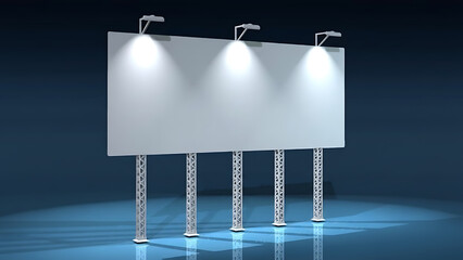 Blank Horizontal Outdoor Billboard Mockup with Spotlights on Truss Pillars