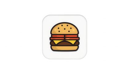 Detailed cartoon illustration of a delicious cheeseburger icon representing fast food ordering applications on transparent background