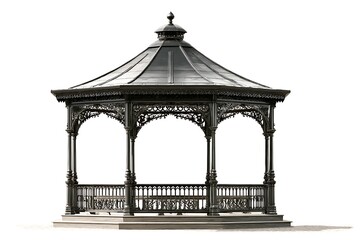 An ornate vintage gazebo isolated on a plain white background
