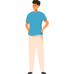 Fototapeta premium Young man in blue t-shirt and beige pants standing with hands on hips