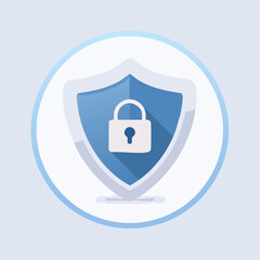 Digital security icon shield with lock in circular frame for protection