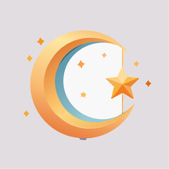 Stylized crescent moon and star illustration on a light background