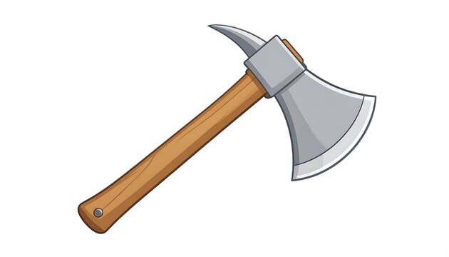 A cartoon illustration of a silver axe with a wooden handle