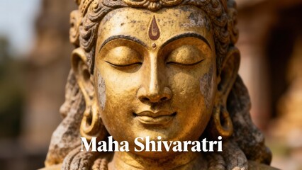 Serene Golden Statue of Lord Shiva Face Meditating During Maha Shivaratri Festival.