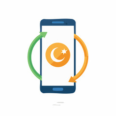 Smartphone with circular arrows and symbolic crescent and star icon