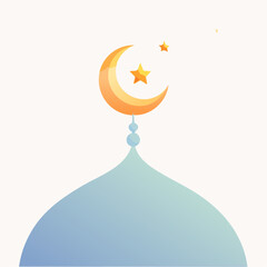 Islamic symbol illustration crescent moon and star atop a stylized dome