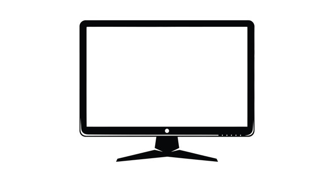 A simple black flat screen computer monitor displayed against a bright white background silhouette