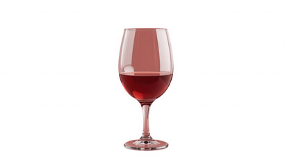 Elegant crystal wine glass filled precisely halfway with rich ruby red alcoholic beverage isolated on transparent background