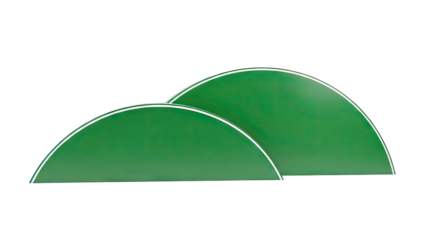Two Green Semicircular Objects with White Trim