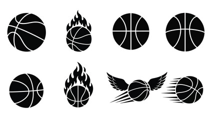 Collection of basketballs with different designs a striking black silhouette