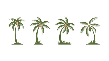 Obraz premium A set of four cartoon palm trees on a white background
