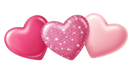 Three pink hearts isolated on transparent background