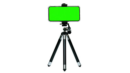 Smartphone with Green Screen Mockup on Professional Mini Tripod Isolated on White Background