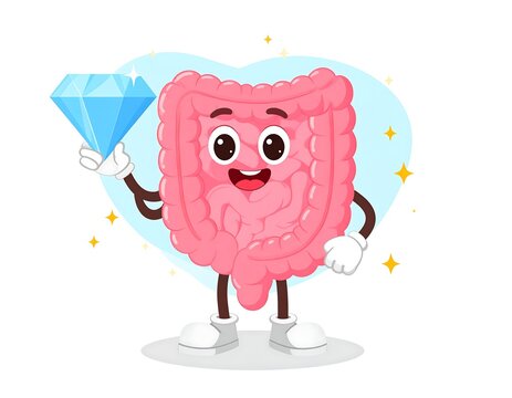 A cheerful pink brain character holds a large blue diamond - Powered by Adobe