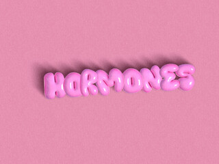 Hormones text in pink 3D letters, modern typography concept ideal for health awareness, wellness branding, social media content, advertising, and educational materials.