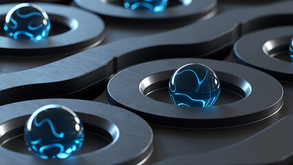 Glowing blue orbs in metallic puzzle pieces technology concept
