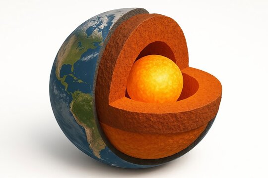 The Earth's core is shown with separated soil layers on a white background.