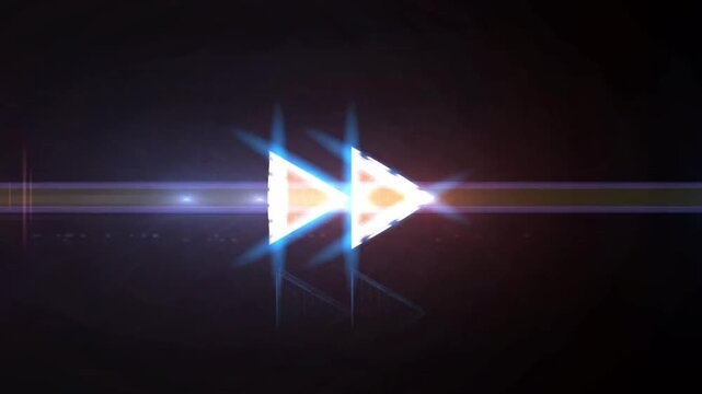 Police emergency flashing lights with blue and red neon media player icons and glowing flares on black background loop