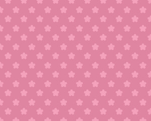 ピンク色のシンプルな桜柄シームレス背景素材。幾何学的なサクラの形が並ぶエレガントな和風パターンデザイン。春の販促キャンペーン、化粧品パッケージ、可愛い壁紙に最適なベクターイラスト。