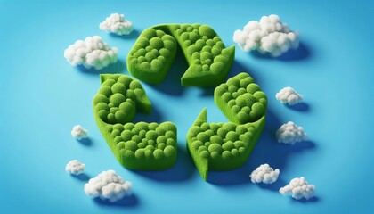 Green bushes, recycling symbol.