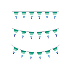 Green, white, blue and purple colored party bunting, as the colors of the gay man flag. LGBTQI concept. Flat design illustration.