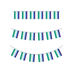 Green, white, blue and purple colored party bunting, as the colors of the gay man flag. LGBTQI concept. Flat design illustration.