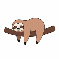 Minimal sleeping sloth on tree branch vector illustration isolated on white © MdAmzad