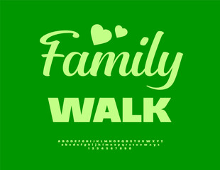 Vector Cute icon Family.Walk. Classic Green Font. Typography Modern Alphabet Letters and Numbers set.