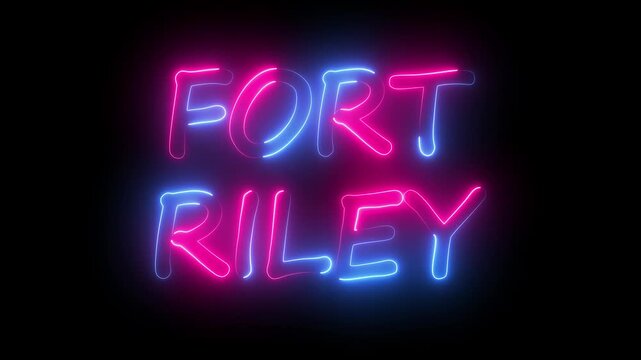 flickering neon fort riley text animation. neon sign that flickers and glows with FORT RILEY