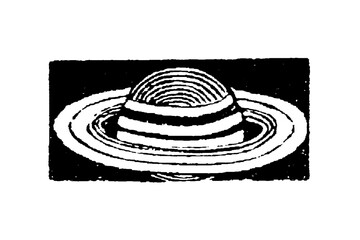 Planet Saturn with iconic ring system and atmospheric bands, showing astronomical features for celestial studies and solar system education, old vintage illustration, 1897. © Timofeeff