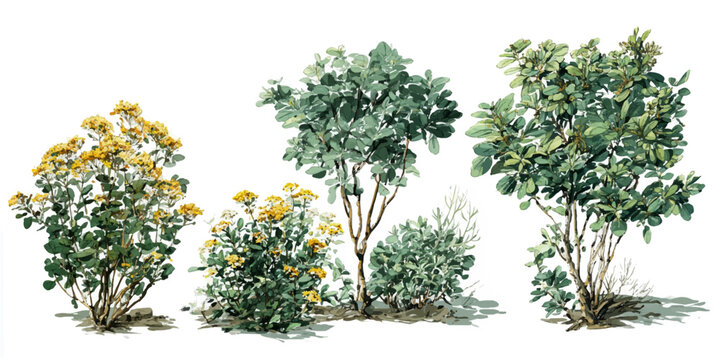 Set of Aquilegia chrysantha and Epimedium versicolor frontal isolated png on a transparent background perfectly cutout high resolution