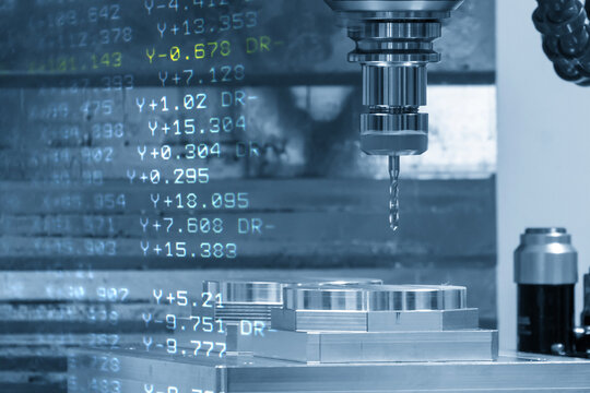 Abstract CNC Tapping Process on Milling Machine with G-Code Data Background