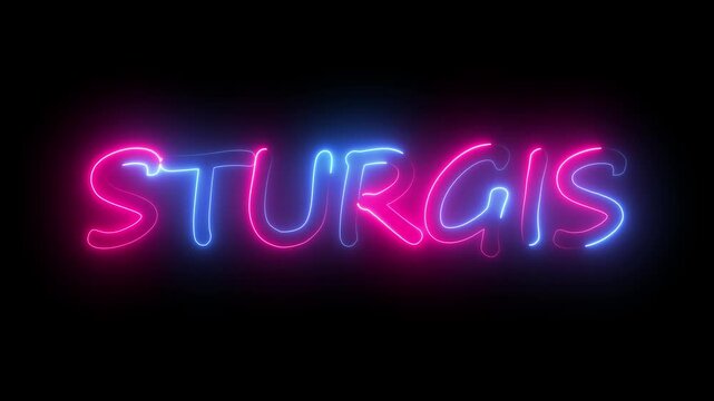 flickering neon sturgis text animation. neon sign that flickers and glows with STURGIS