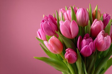 Fototapeta premium A charming pink tulip arrangement, featuring an elegant floral composition on a soft pastel background for celebratory occasions