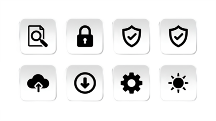 A collection of security and technology icons on a black background