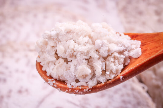 Fresh Peeled Taro Root on Wooden Spoon, Guangxi Lipu