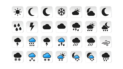 A collection of weather icons on a black background