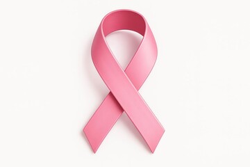 A pink ribbon for cancer awareness on a white background.