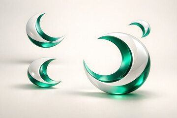 Fototapeta premium Minimal crescent inspired ivory and emerald Eid background with peaceful modern composition