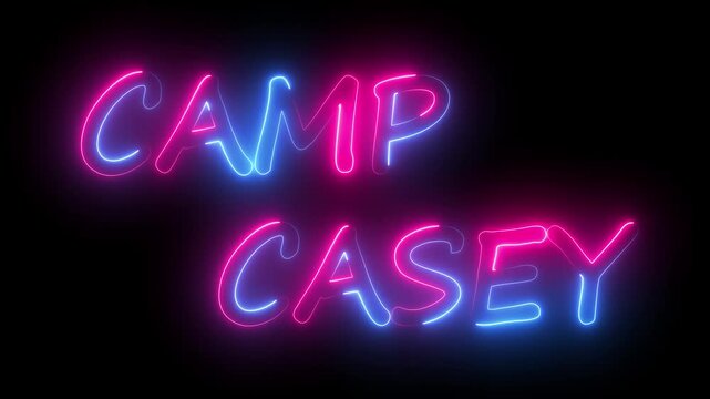 flickering neon camp casey text animation. neon sign that flickers and glows with CAMP CASEY