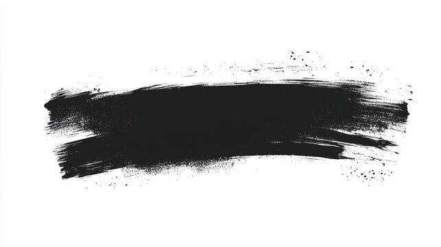 Black ink brush stroke on white background with splatter effect and abstract texture
