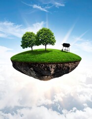 Floating island, sky, grill, trees