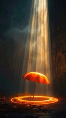 Illuminated umbrella in dark place