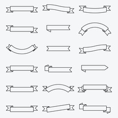 Outline ribbon banner icons collection