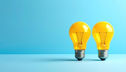 Two yellow lightbulbs on blue background