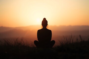 Generative AI Serene Sunset Meditation Scene with Silhouette and Soft Sky