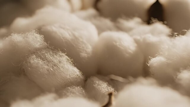Macro View of Natural Cotton Fibers in Soft Light.